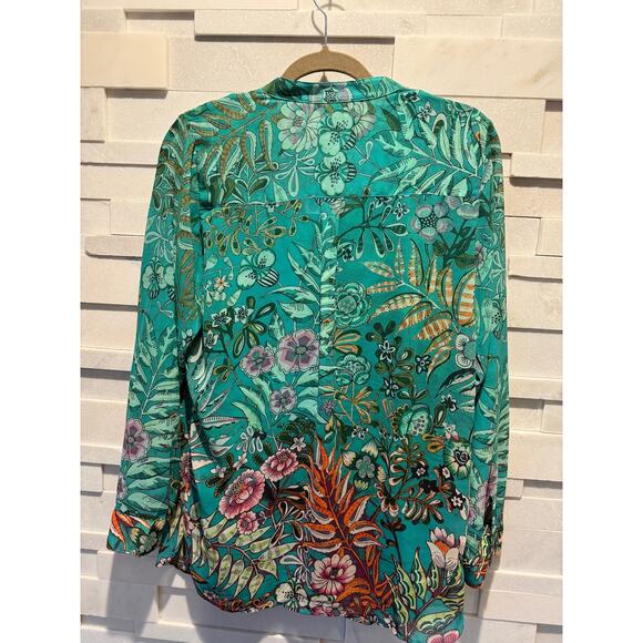 SOFT SURROUNDINGS NWT Green Luau Garden Button Front Shirt w/ Cami Dusted Blue M - Picture 4 of 10